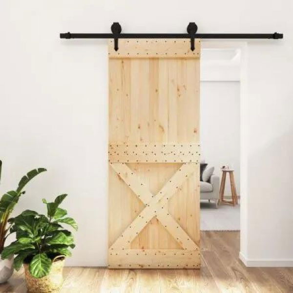 Sliding Door with Hardware Set 85x210 cm Solid Wood Pine