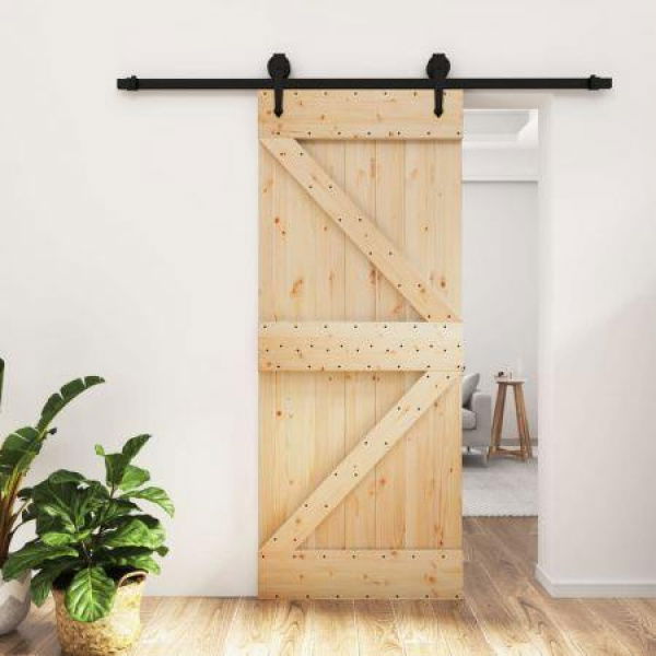 Sliding Door with Hardware Set 85x210 cm Solid Wood Pine