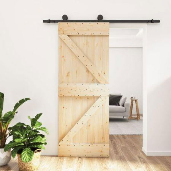 Sliding Door with Hardware Set 85x210 cm Solid Wood Pine