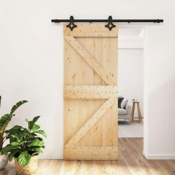 Sliding Door with Hardware Set 85x210 cm Solid Wood Pine