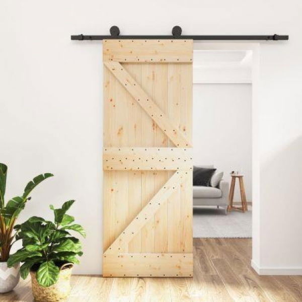 Sliding Door with Hardware Set 85x210 cm Solid Wood Pine