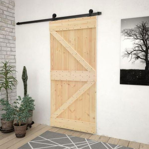 Sliding Door with Hardware Set 90x210 cm Solid Pine Wood