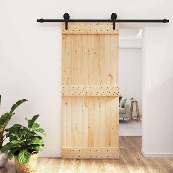 Sliding Door with Hardware Set 90x210 cm Solid Wood Pine