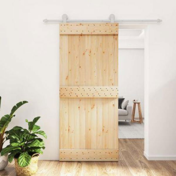 Sliding Door with Hardware Set 90x210 cm Solid Wood Pine