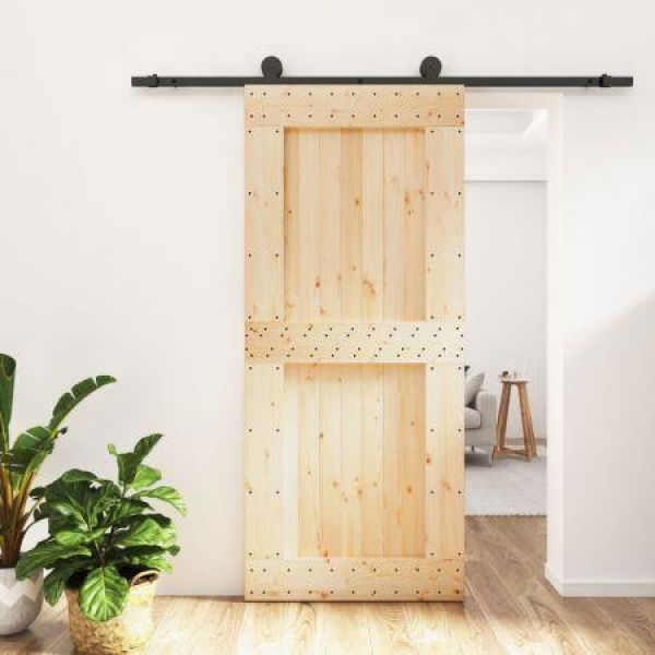 Sliding Door with Hardware Set 90x210 cm Solid Wood Pine