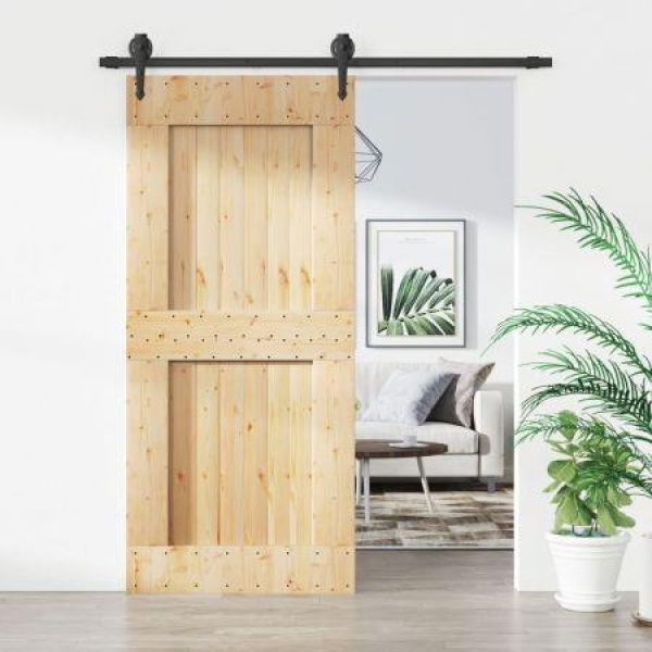 Sliding Door with Hardware Set 90x210 cm Solid Wood Pine