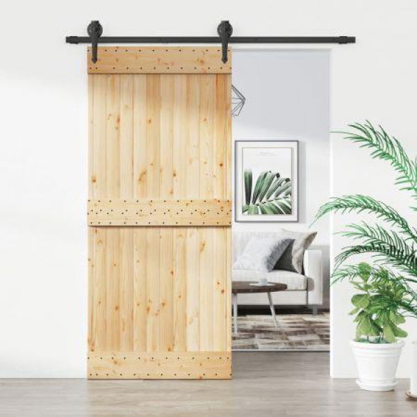 Sliding Door with Hardware Set 90x210 cm Solid Wood Pine