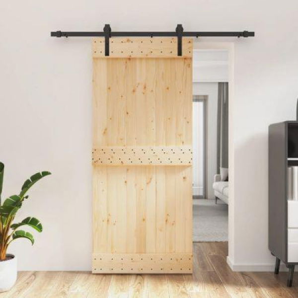 Sliding Door with Hardware Set 90x210 cm Solid Wood Pine