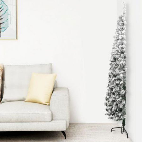 Slim Artificial Half Christmas Tree with Flocked Snow 180 cm