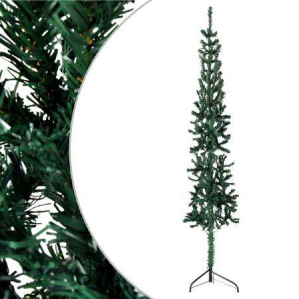 Slim Artificial Half Christmas Tree with Stand Green 180 cm