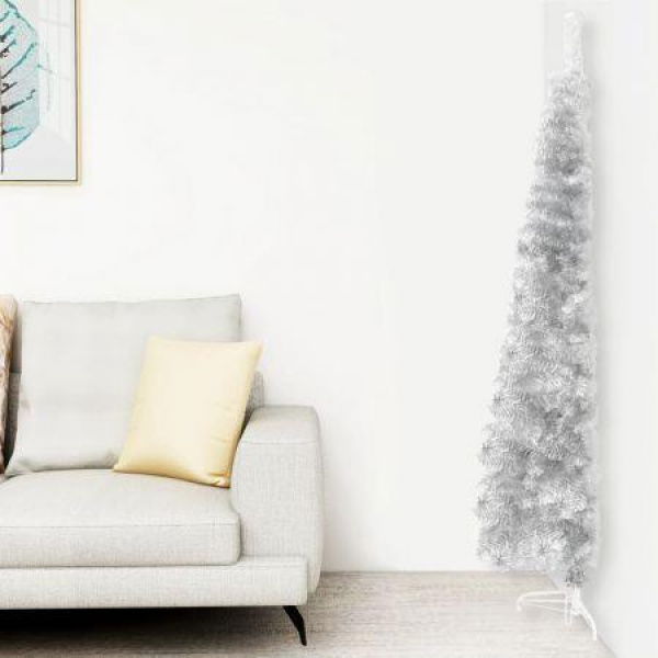 Slim Artificial Half Christmas Tree with Stand Silver 150 cm