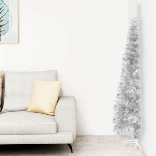 Slim Artificial Half Christmas Tree with Stand Silver 180 cm