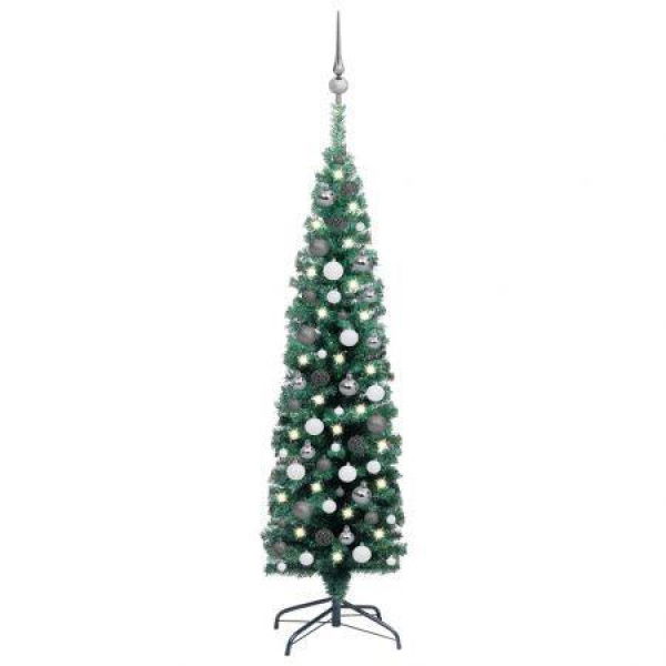 Slim Artificial Pre-lit Christmas Tree with Ball Set Green 150 cm