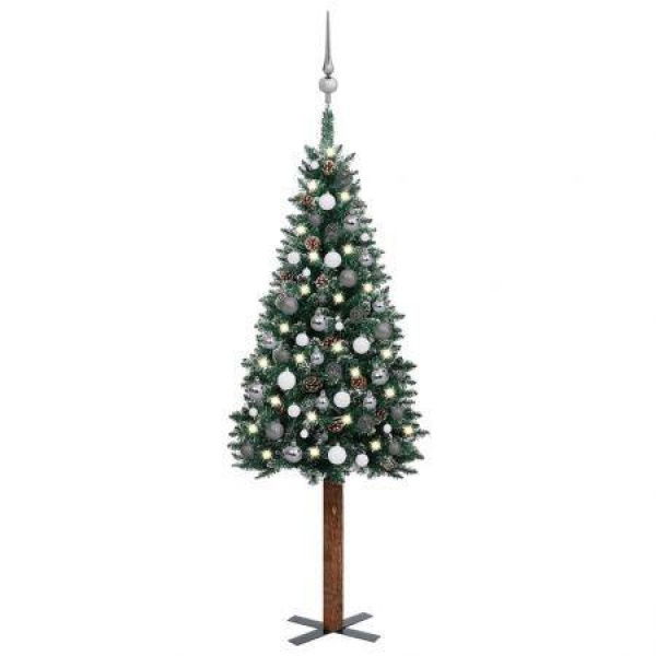 Slim Pre-lit Christmas Tree with Ball Set Green 150 cm