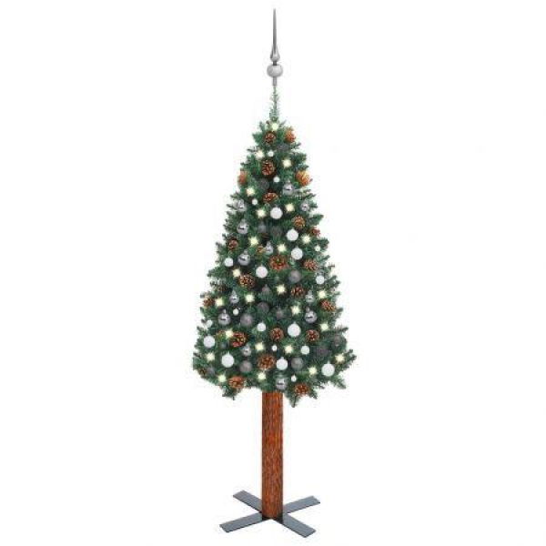 Slim Pre-lit Christmas Tree with Ball Set Green 210 cm PVC