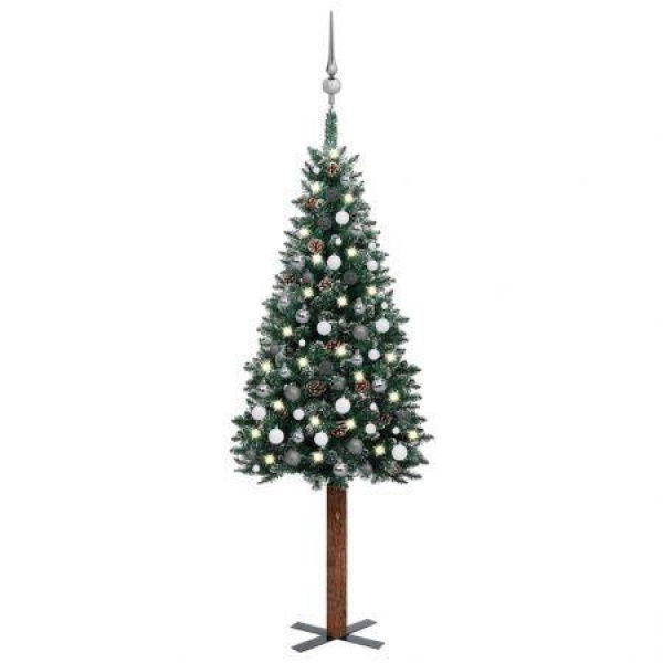 Slim Pre-lit Christmas Tree with Ball Set Green 210 cm