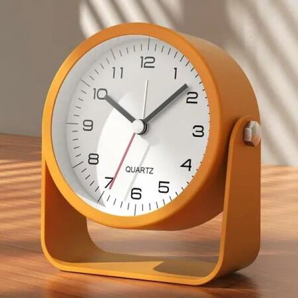 Small Analog Alarm Clocks, Battery Operated Desk Clock with Light, Adjustable Angle for Bedroom Living Room Decor (Orange)