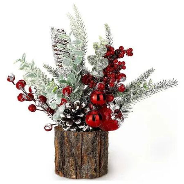 Small Christmas Tree Tabletop Artificial Mini Christmas Tree Decorations with Holiday Ornaments Red Berry Pine Cone Greenery for Home Indoor