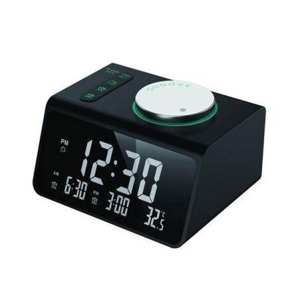 Small Digital Alarm Clock FM Radio Dual USB Charging Ports Dual Alarms With 7 Sounds Adjustable Volume Temperature