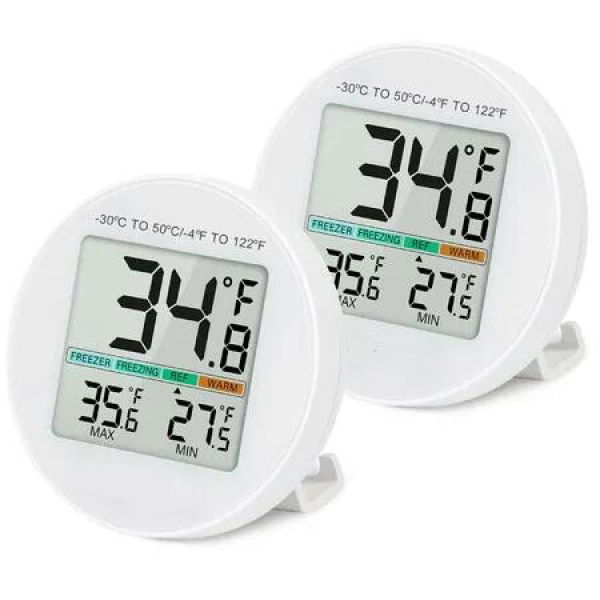 Small Digital Refrigerator Thermometer Waterproof Max/Min Record Function with LCD Screen Stand and Magnetic Back for Fridge Freezer Scenarios-2 Pack