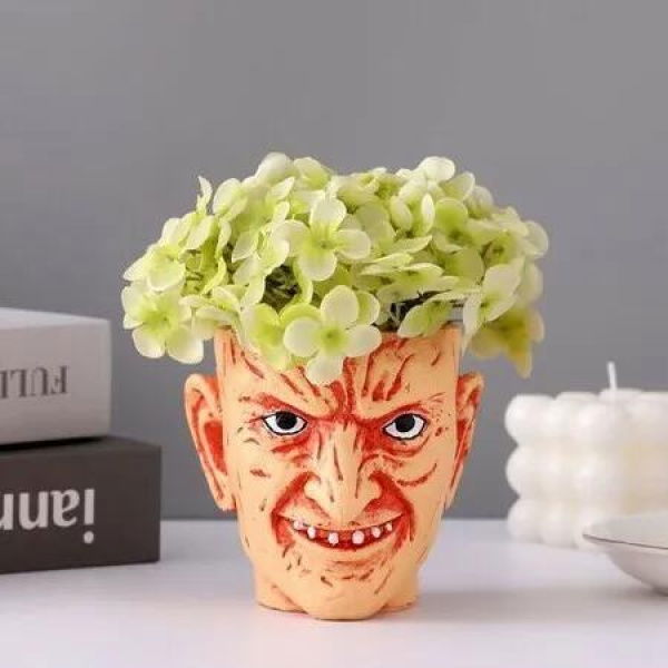 Small Flower Pot, Faux Indoor Plant For Desk Shelf, Home Decor Trinket Tray, Horror Movie Collectible