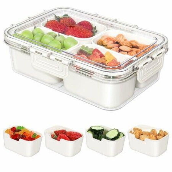Small Snackle Box Container,Divided Serving Tray with Lid,4 Compartment Snack Box Container for Candy,Fruits,Charcuterie,Travel & Parties