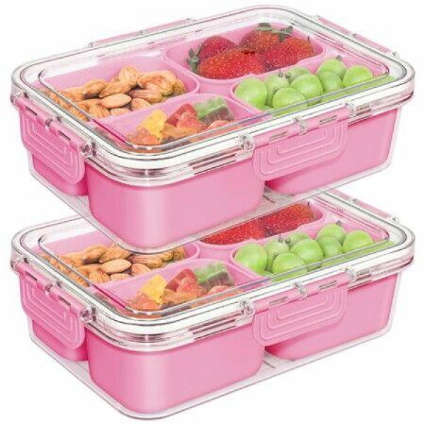 Small Snackle Box Container,Divided Serving Tray with Lid,4 Compartment Snack Box Container for Candy,Fruits,Charcuterie,Travel & Parties,Pink