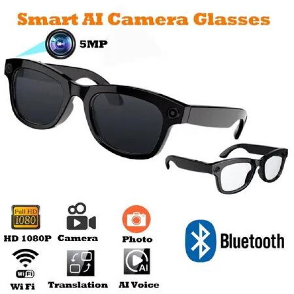Smart AI Translator Glasses With HD 1080P Camera Anti Blue Light BT Glasses Hands-Free Music and Calls Audio Glasses Black lenses
