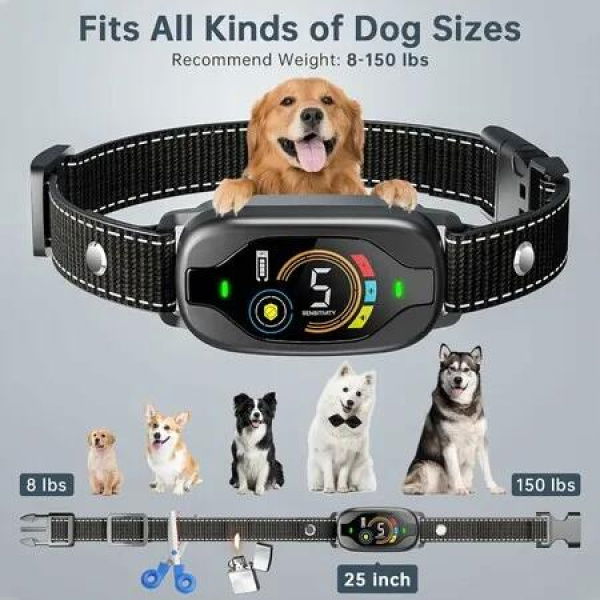 Smart Anti-Bark Dog Collar Corrects Barking with Beep/Vibration/Shock, Auto shut-off to prevent over-correction, Waterproof All-weather Use Train Your Dog Effectively & Humanely