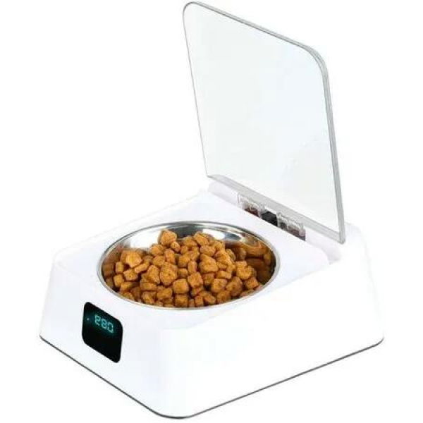 Smart Auto Pet Feeder Food Dispenser with LCD Display,Infrared Sensor switch cover to prevent food spills, Moisture-proof Bowl Keep food Dried(White)