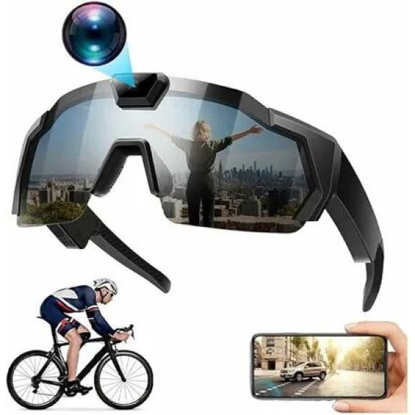 Smart Camera Glasses for Action Sports 4K HD POV Video Recording Glasses with 64GB Memory,Cycling Action Audio Camera Sunglasses for Outdoor(Black)