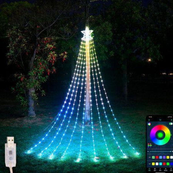 Smart Christmas Star String Lights with Star and Moon Topper 305 LEDs for Christmas Tree Decoration