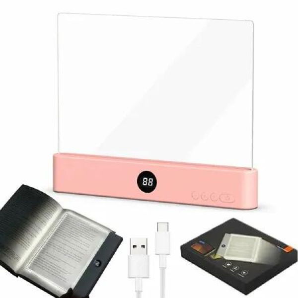 Smart Flat Book Light,Rechargeable LED Eye Protection Clear Full Page Light,LED Reading Book Night Light with 3 Colors & Timer,Page Lights (Pink)