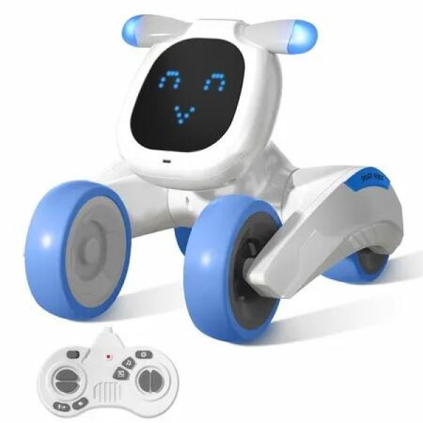 Smart Interactive Robot Dog Toy with Face Expression Voice Control Touch Sensing Recording Singing Dancing Lights RC Pet for Kids(Blue)