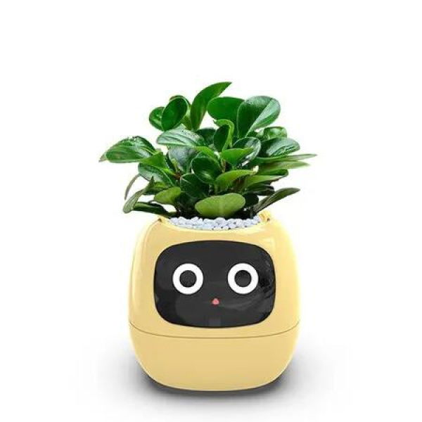 Smart Pet Planter Flowerpots Intelligent AI Multiple Expressions 7 Sensors Chips Easy Plant Raising Greenery Modern Home Decor Tech Gadget Indoor Greenery Yellow