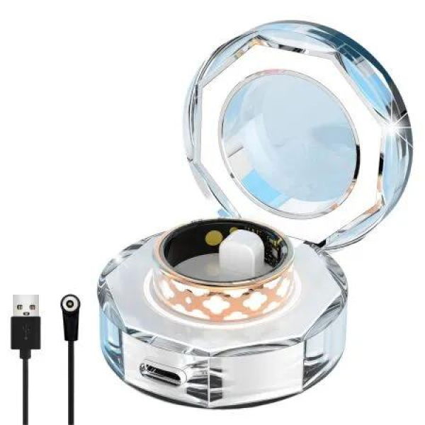 Smart Ring Tracker Enamel Flower Pattern Ring for Women & Man, Sleep&Exercise Monitor, IP68 Waterproof Activity Trackers with Charging Case(7#)