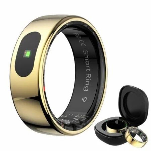 Smart Ring Tracker for Women & Men, Fitness Ring with Sleep & Motion Tracking, Touch Control,Compatible with iOS & Android (Gold,10#)