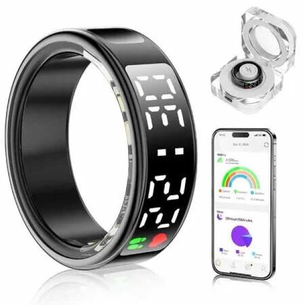 Smart Ring with Display Screen & Touch Button,Bluetooth Connection for Women Men,Fitness Tracker Sleep Monitoring Waterproof(Black-10#)