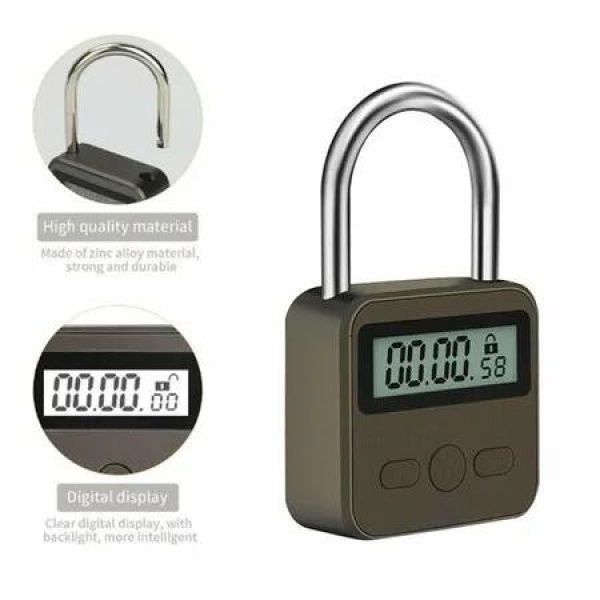 Smart Time Lock with LCD Display, Multifunction Travel Timer, Waterproof and USB Rechargeable (Temporary Timer Padlock)