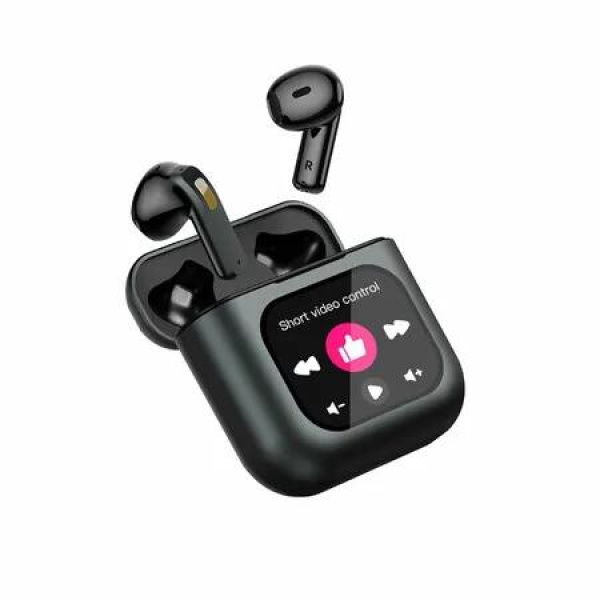 Smart Touch Screen Bluetooth Earphone APP Message Reminder Dialing Video Switching Incoming Call Answering with LED Display(Black)