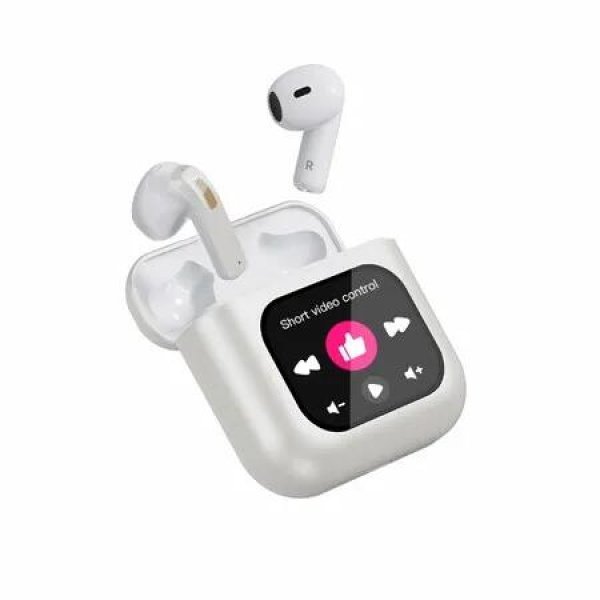 Smart Touch Screen Bluetooth Earphone APP Message Reminder Dialing Video Switching Incoming Call Answering with LED Display(White)