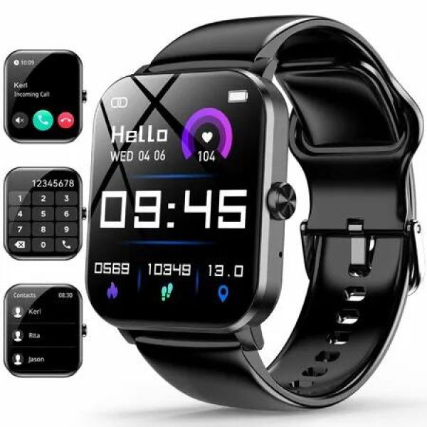 Smart Watch 1.85 inch for Men Women (Answer/Make Call)IP68 Waterproof Fitness Activity Tracker 120+ Sport Modes for Android iOS(Black)