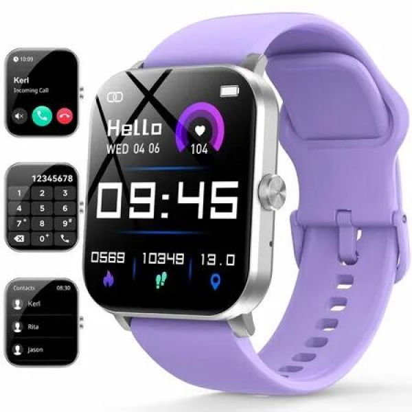 Smart Watch 1.85 inch for Men Women (Answer/Make Call)IP68 Waterproof Fitness Activity Tracker 120+ Sport Modes for Android iOS(Purple)