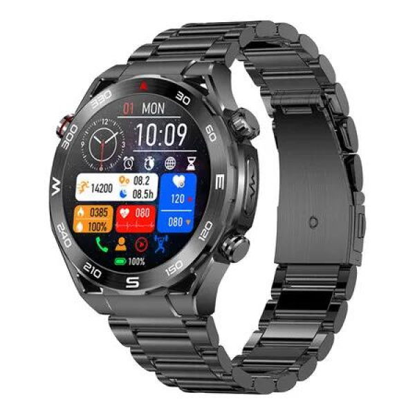 Smart Watch Bluetooth Call Noninvasive Blood Sugar Blood Oxygen Body Temperature Blood Pressure ECG Health Sports Smart Bracelet Black Steel Belt