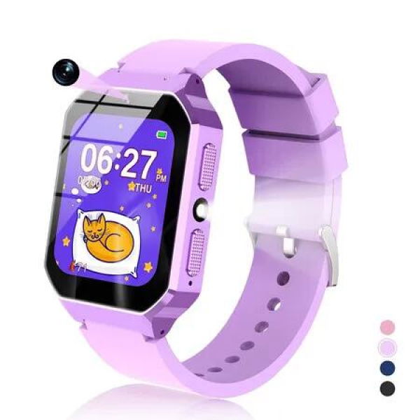 Smart Watch for Kids Ages 8-12, Smart Watch with 26 Games, Educational Toys, HD Camera, Video, Music Alarm, Audio Books, Learning Card, Flashlight (Purple)