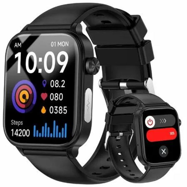 Smart Watch for Men Women Answer/Make Calls, 1.96In HD Screen Fitness Watch with Sleep/Body Temperature/Stress Monitor, SOS Button IP68 Waterproof