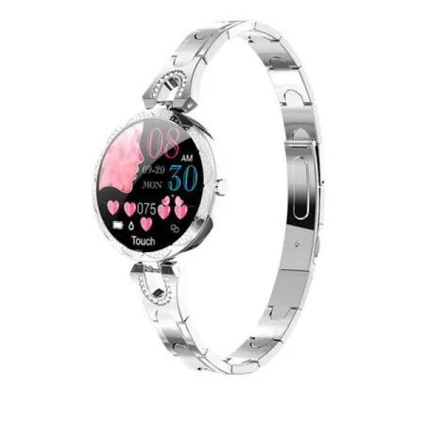 Smart Watch for Women, Smart Wristband with Metal Band, Elegant Fitness Tracker Sleep Monitor Full Touchscreen for iOS Android Phones Silver