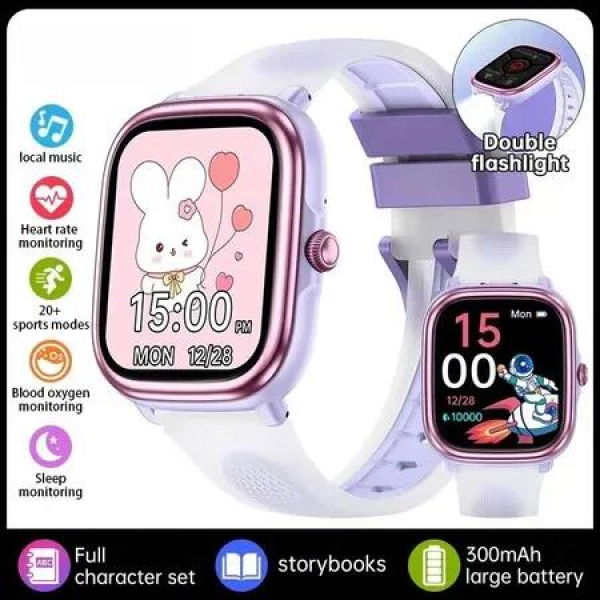 Smart Watch Kids Sleep Body Monitor Alarm Clock Exercise Tracker Study Games Story Flashlight Child Smartwatch Color Purple