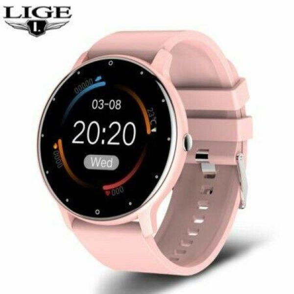 Smartwatch Men Full Touch Screen Sport Fitness Watch IP67 Waterproof Bluetooth For Android IOS Smartwatch Men + Box (Pink)