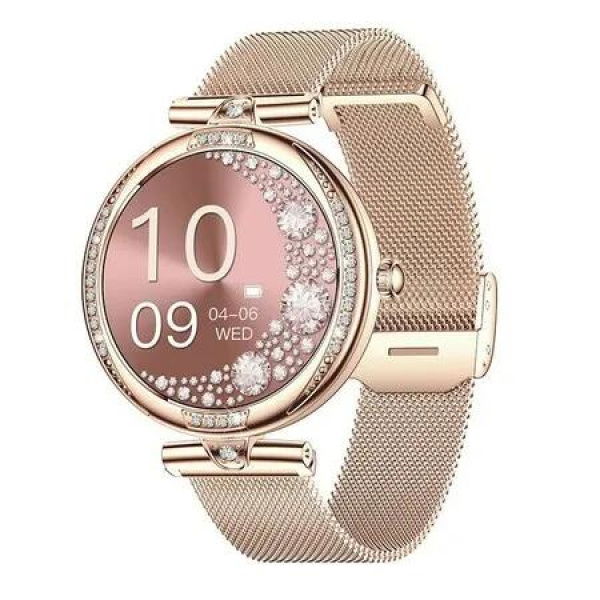 Smart Watch Women Make Answer Call Fitness Tracker Diamond AMOLED Heart Rate Blood Pressure SpO2 Sleep Monitor Rosegold
